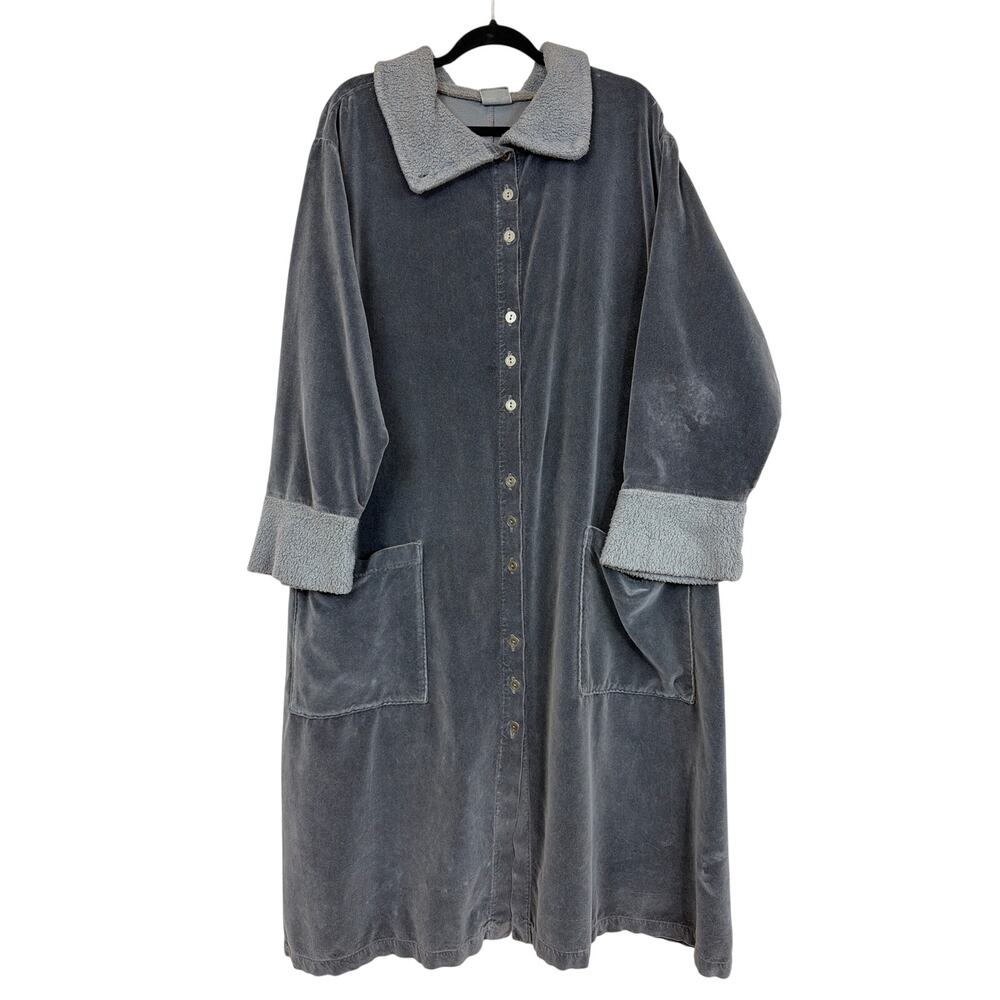 Vintage Barclay Charcoal Gray Organic Cotton Fleece Trim Jacket  Duster USA XL